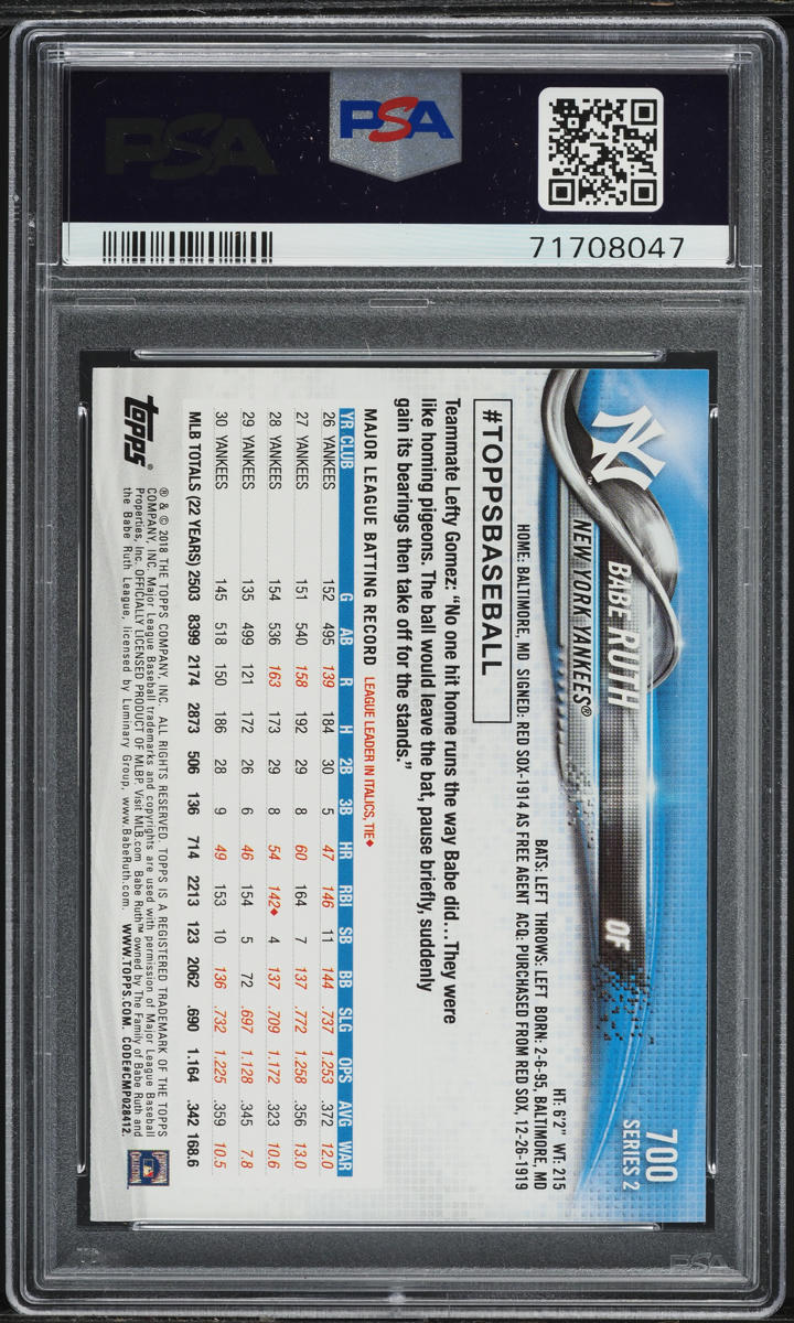 2018 Topps Babe Ruth #700 PSA 10 GEM MINT on Fanatics Collect