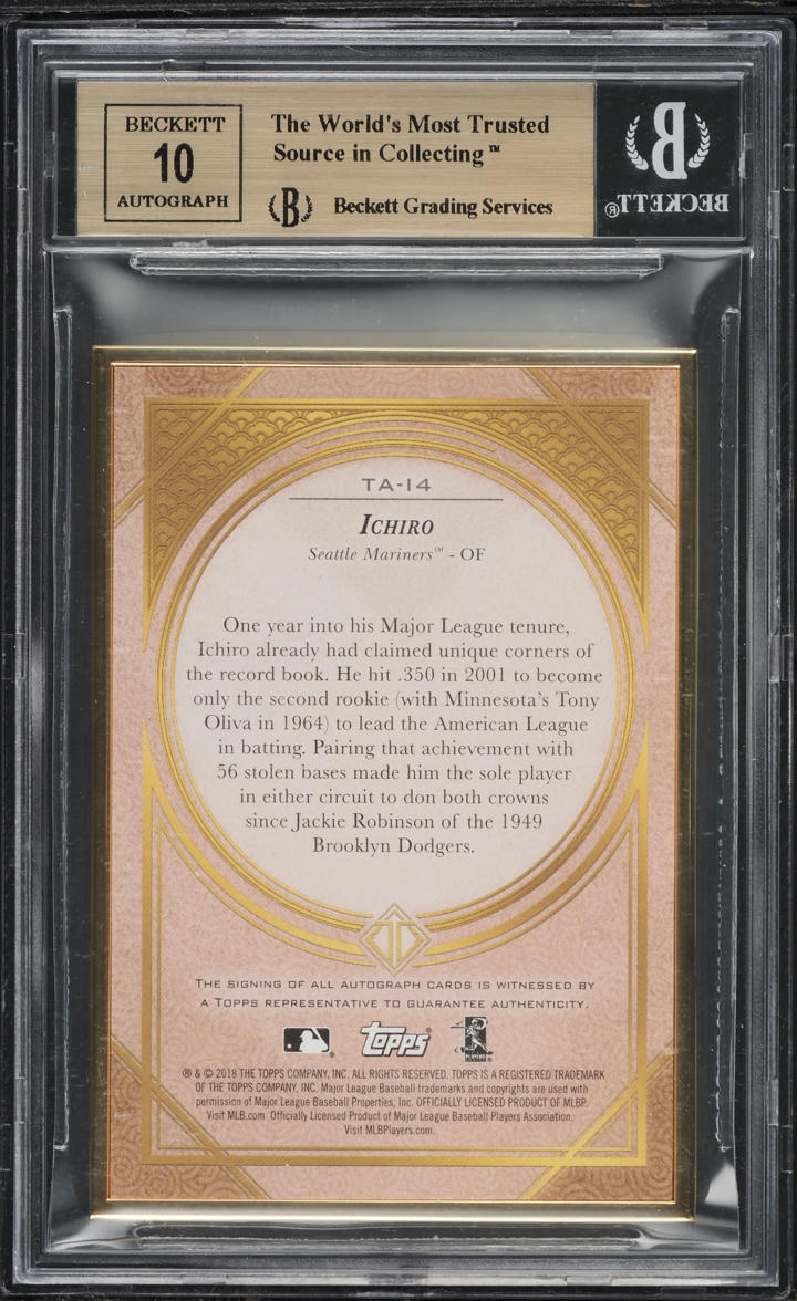 2018 Topps Transcendent Japan Platinum Ichiro ROOKIE AUTO 1/1 #TAI4 BGS 9.5 GEM