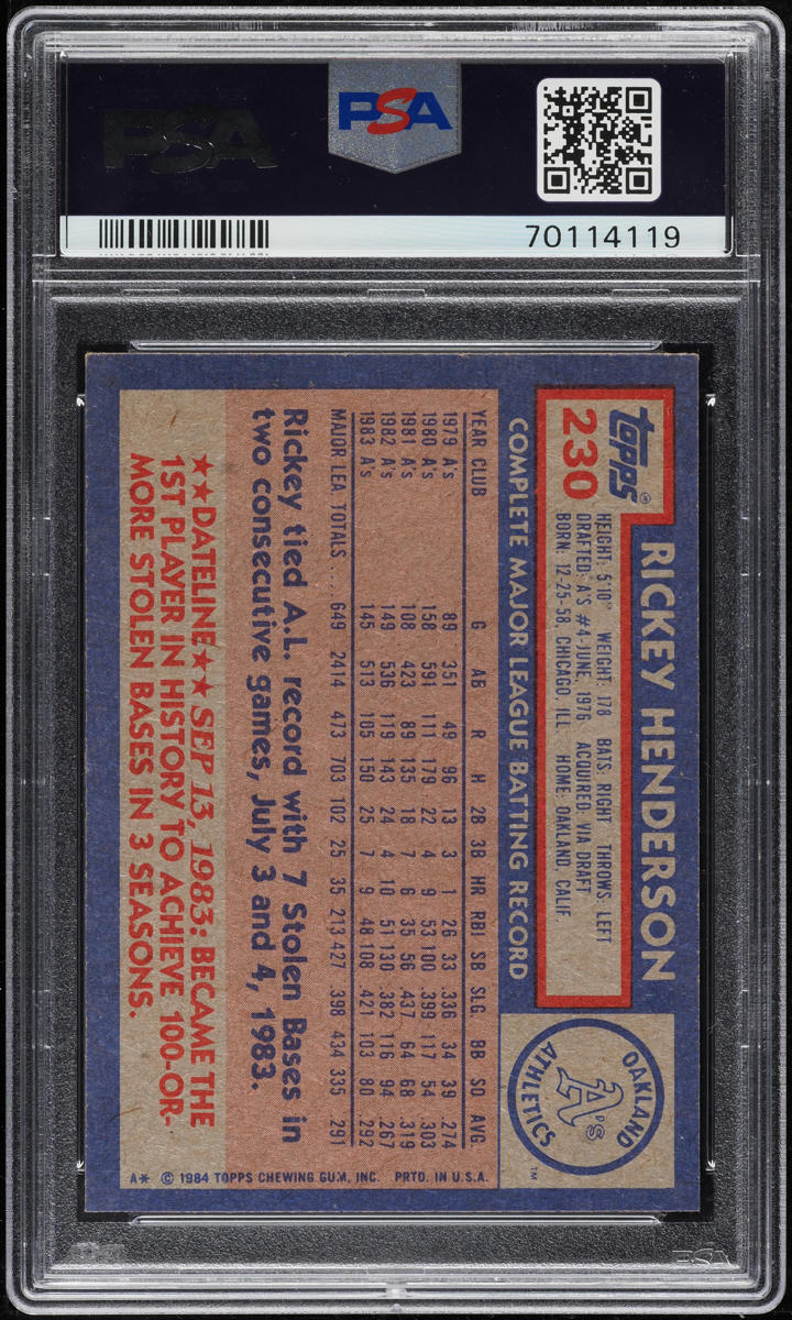 1984 Topps Rickey Henderson #230 PSA 9 MINT