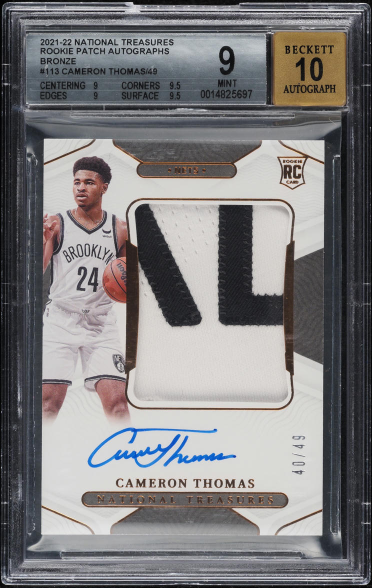 2021 National Treasures Bronze Cameron Thomas ROOKIE PATCH AUTO /49 #113 BGS 9