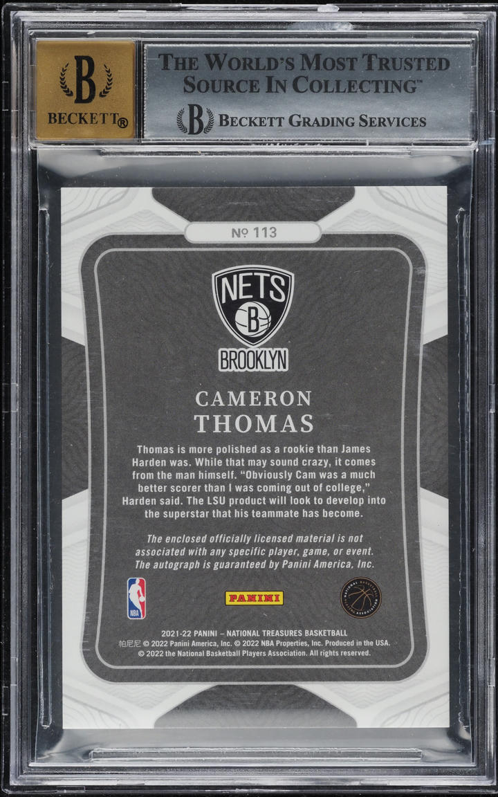 2021 National Treasures Bronze Cameron Thomas ROOKIE PATCH AUTO /49 #113 BGS 9