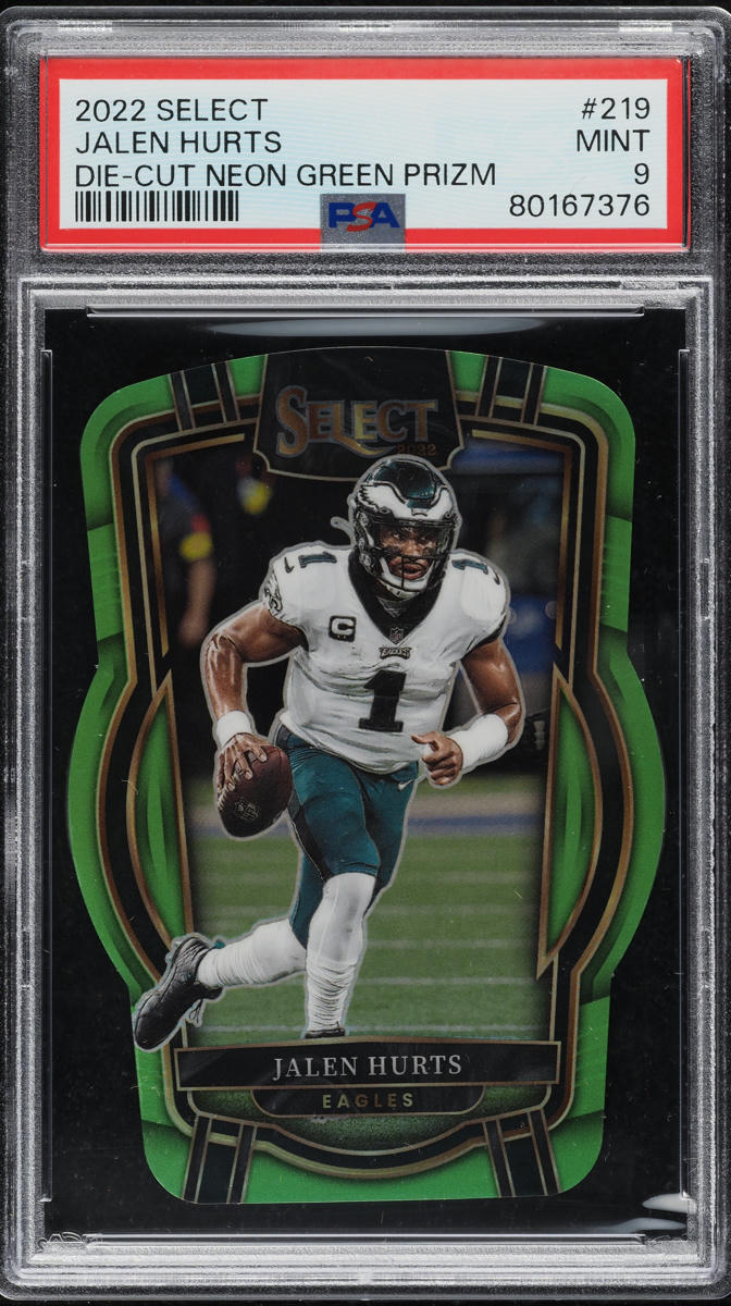 2022 Select Club Level Neon Green Prizm Die-Cut Jalen Hurts /299 #219 PSA 9 MINT