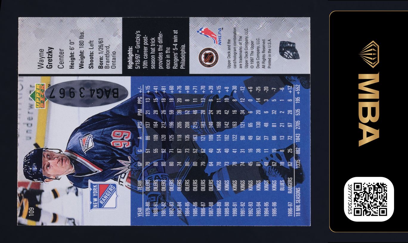 1997 Upper Deck Wayne Gretzky AUTO /500 #109 MBA AUTH