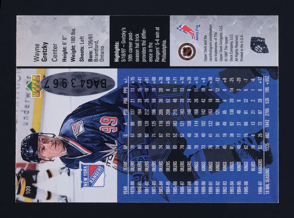 1997 Upper Deck Wayne Gretzky AUTO /500 #109 MBA AUTH