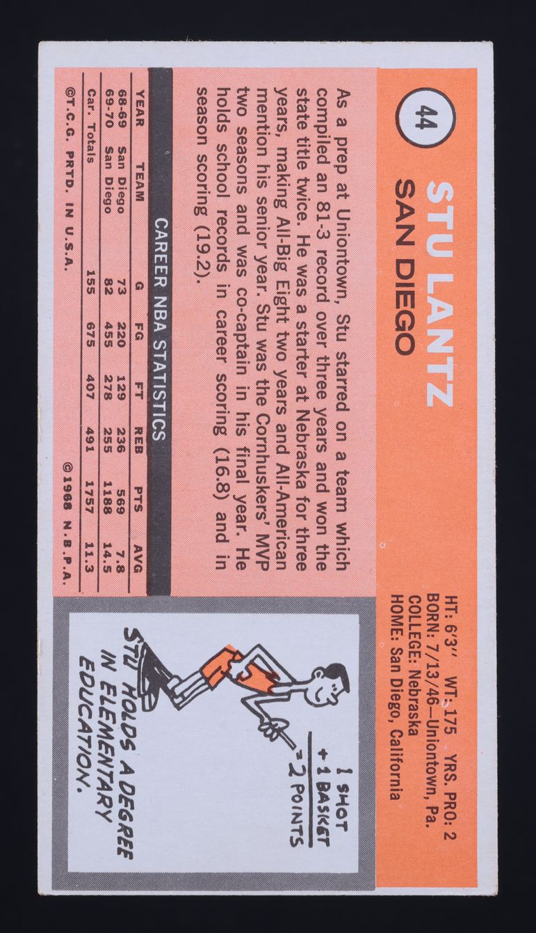 1970 Topps Basketball Stu Lantz ROOKIE #44 MBA AUTH