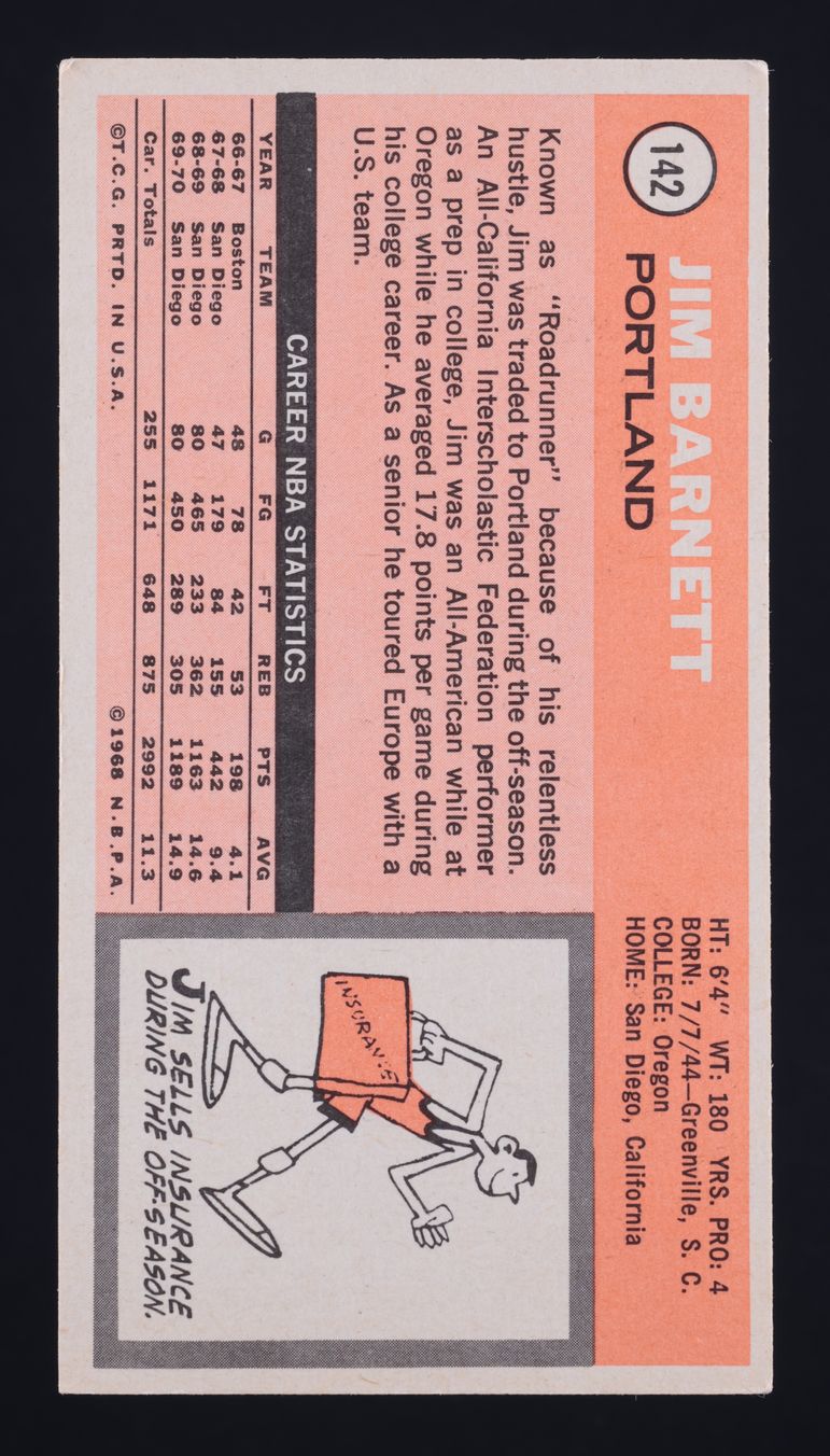 1970 Topps Basketball Jim Barnett #142 MBA AUTH