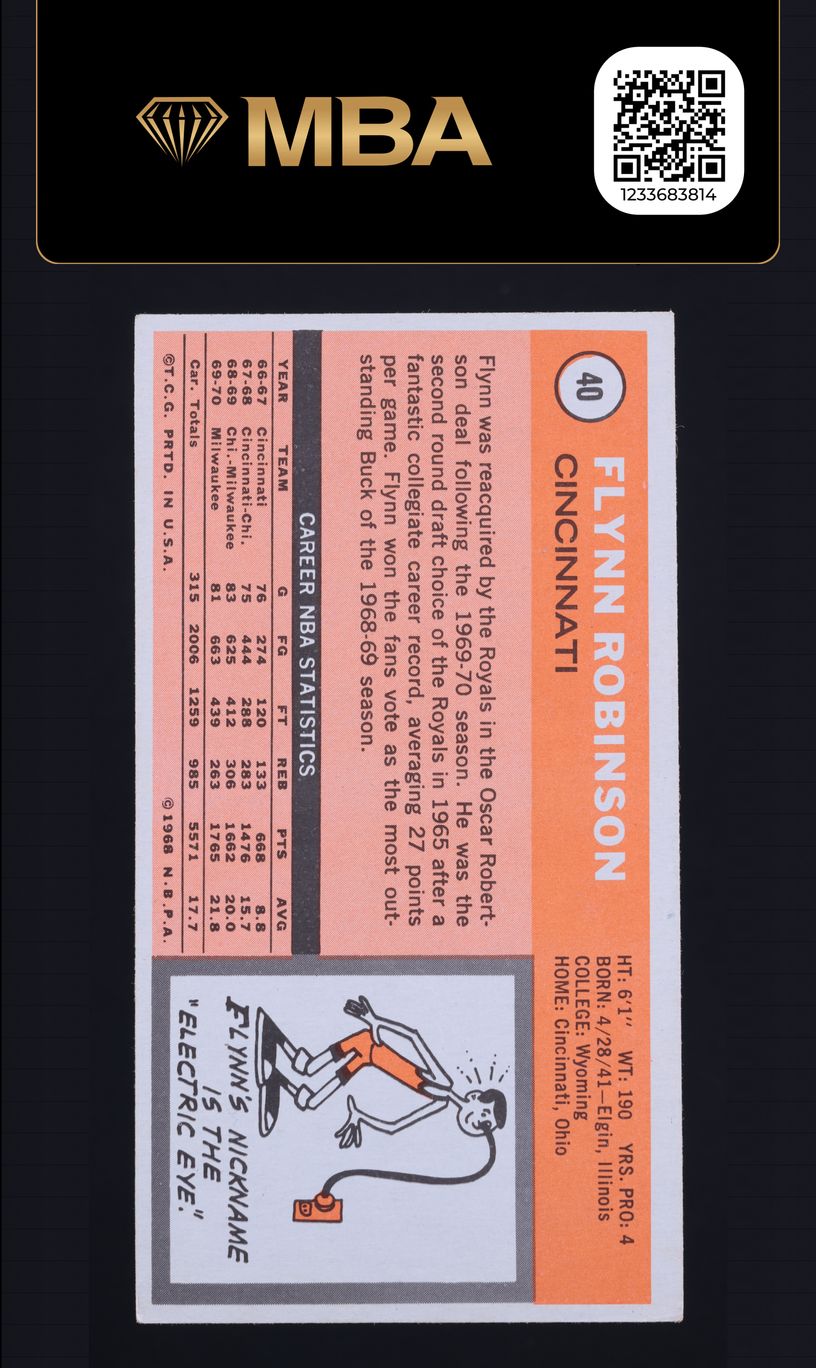 1970 Topps Basketball Flynn Robinson #40 MBA AUTH