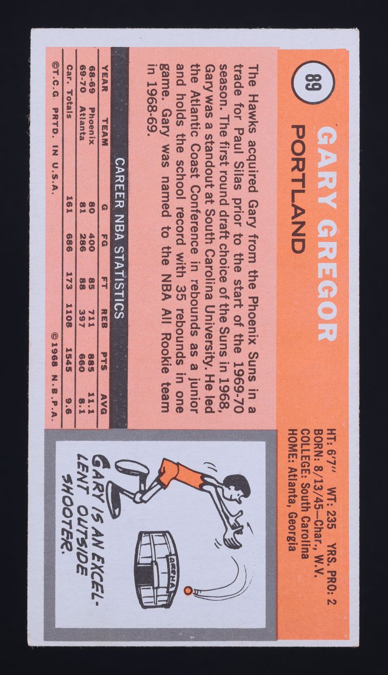 1970 Topps Gary Gregor #89 MBA AUTH