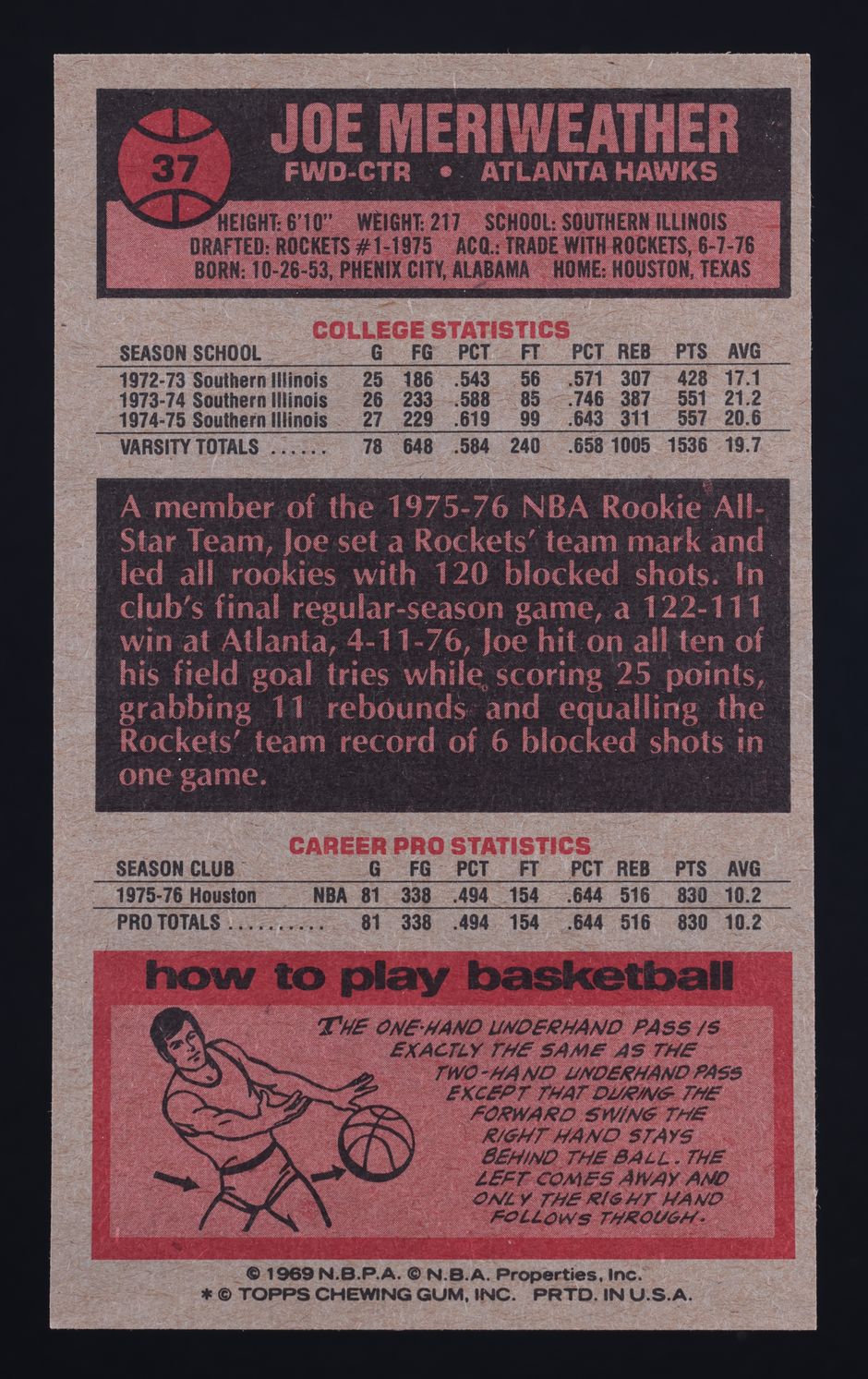 1976 Topps Basketball Joe Meriweather ROOKIE #37 MBA AUTH