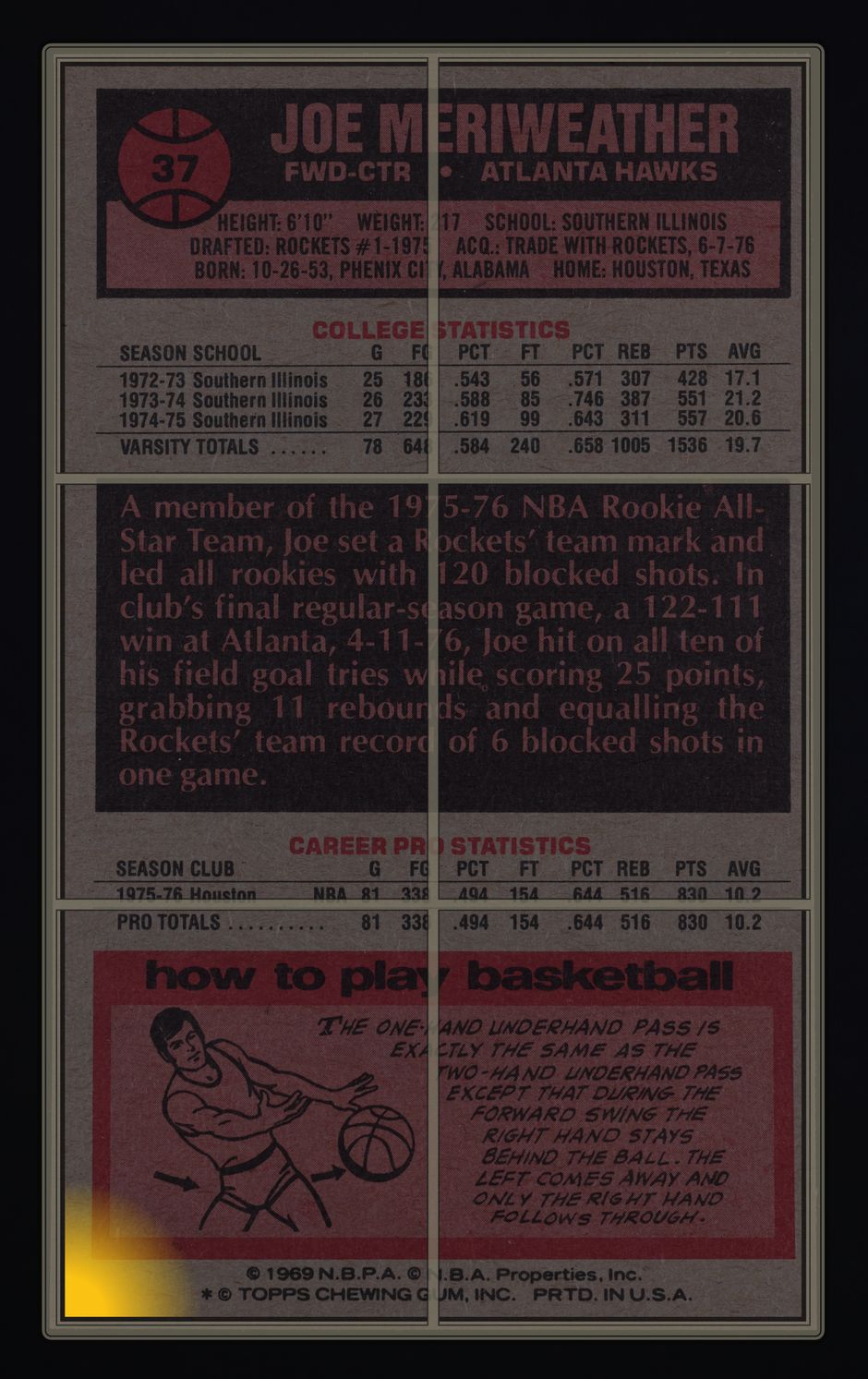 1976 Topps Basketball Joe Meriweather ROOKIE #37 MBA AUTH