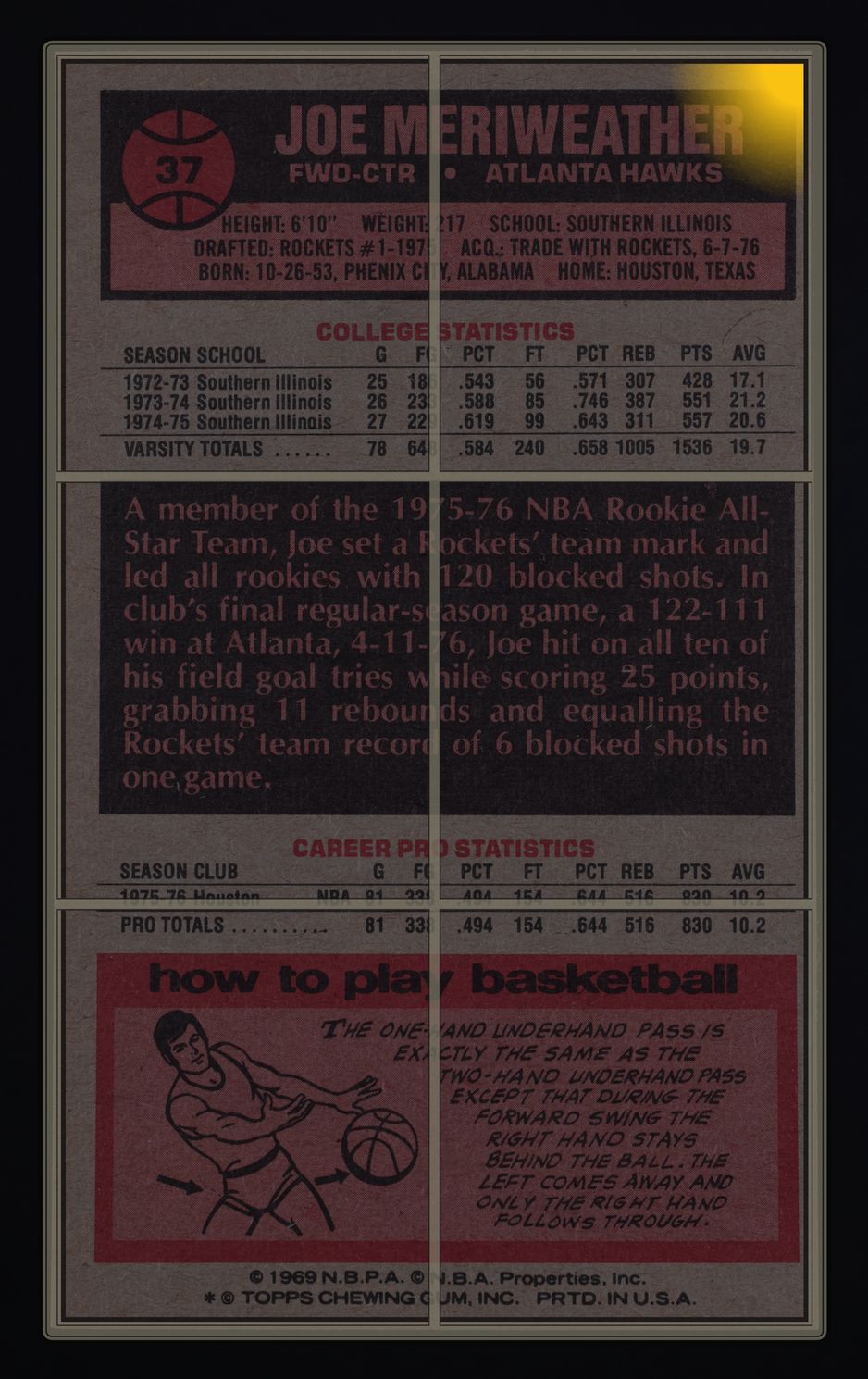 1976 Topps Basketball Joe Meriweather #37 MBA AUTH