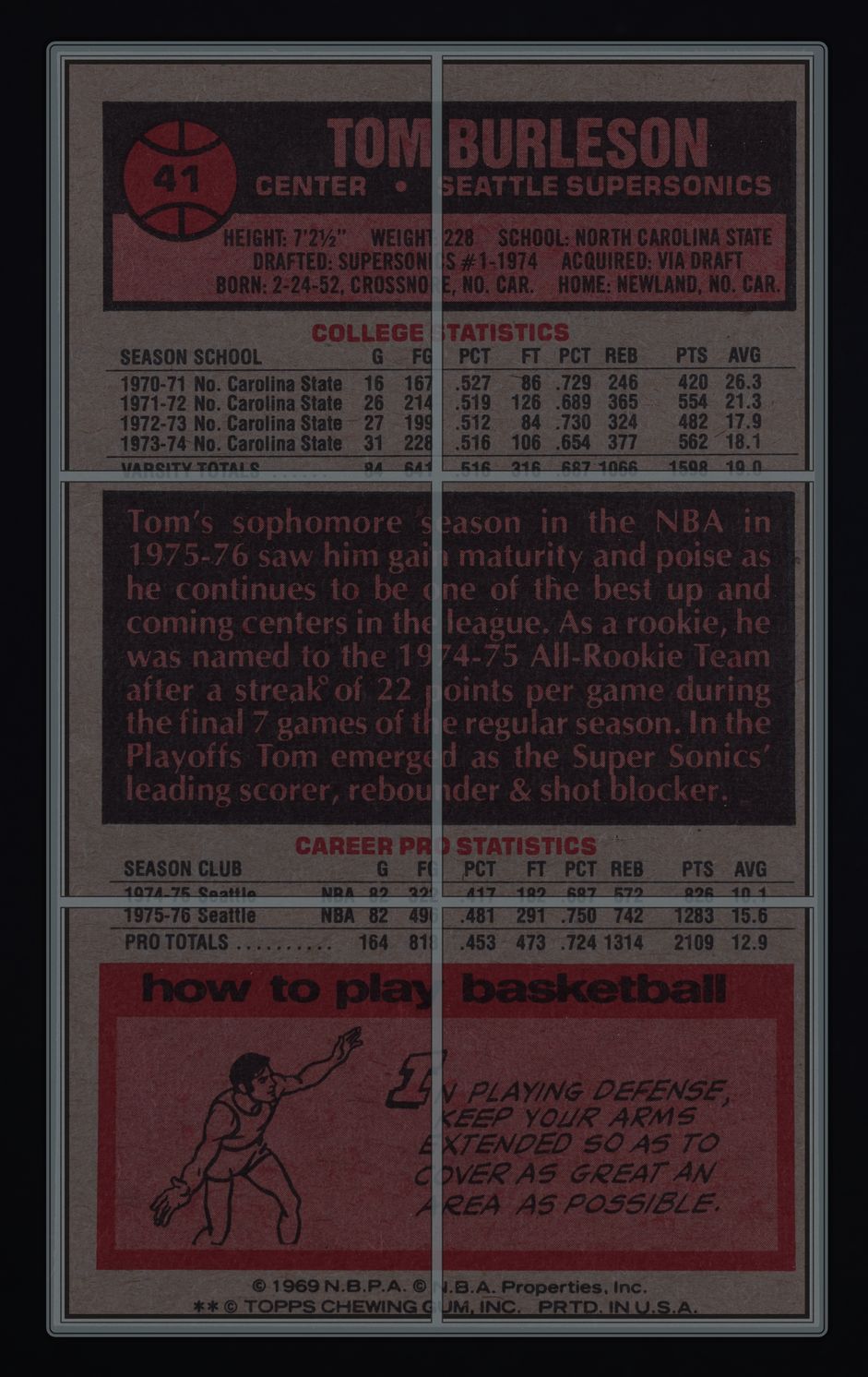 1976 Topps Basketball Tom Burleson #41 MBA AUTH