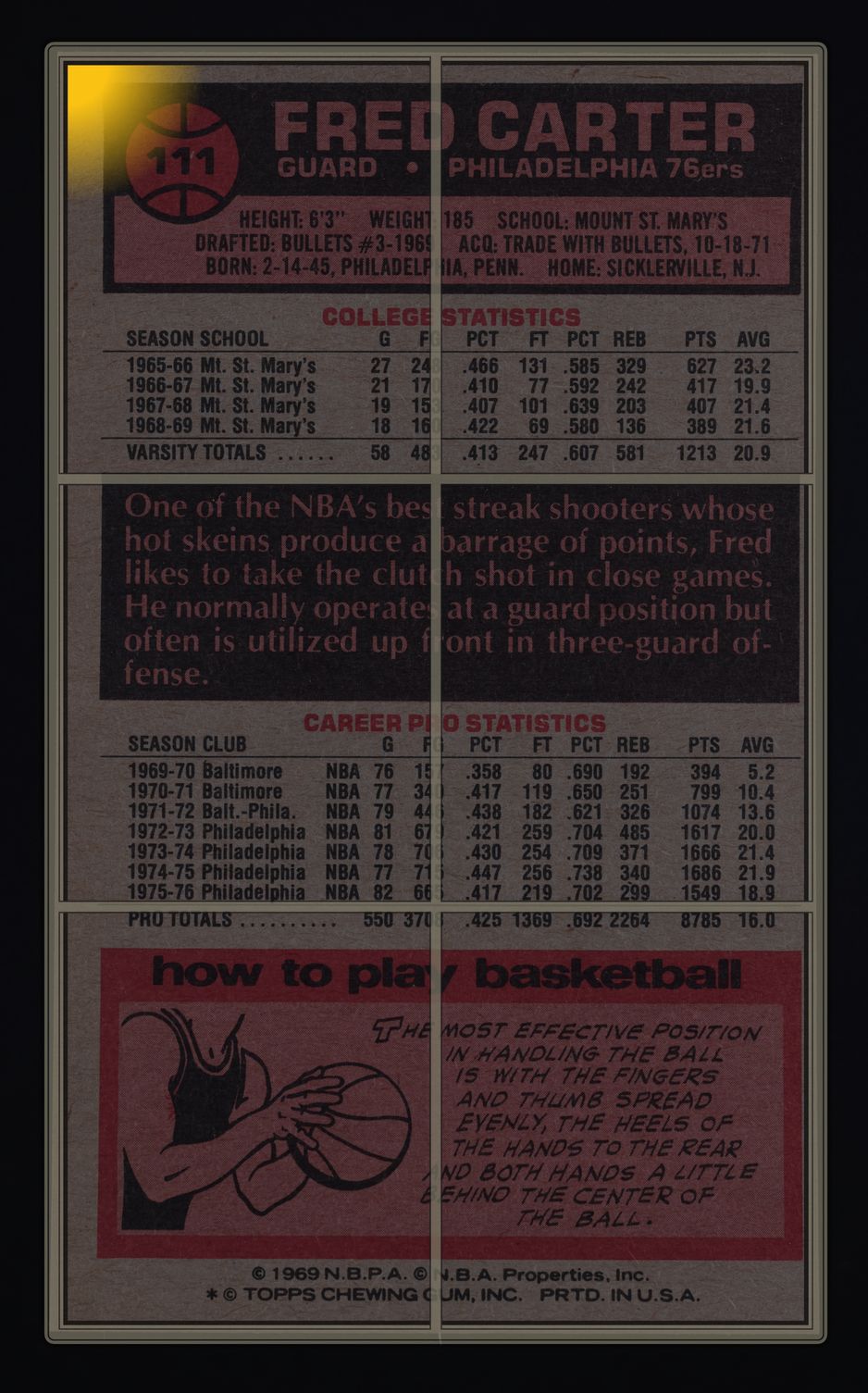 1976 Topps Basketball Fred Carter #111 MBA AUTH