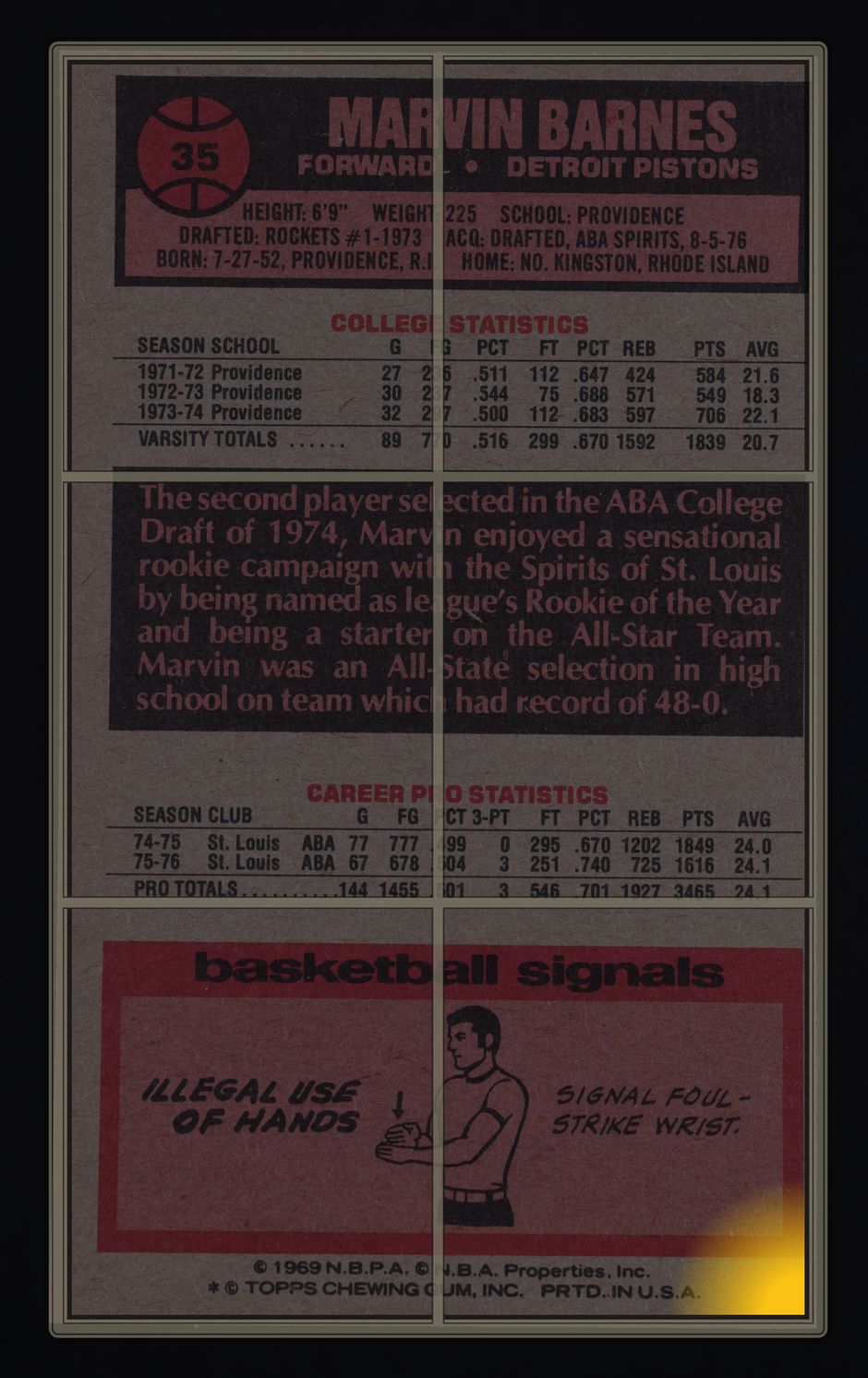 1976 Topps Basketball Marvin Barnes #35 MBA AUTH