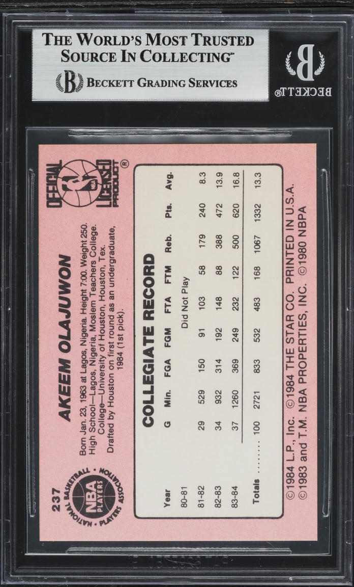 1984-85 Star Basketball Hakeem Olajuwon ROOKIE #237 BGS 7 NRMT