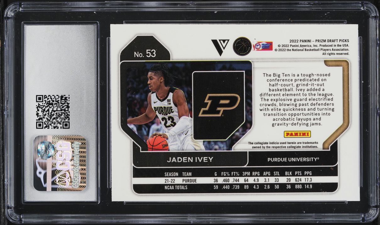 2022 Panini Prizm Draft Picks Variation Jaden Ivey ROOKIE #53 CSG 9.5 MINT+