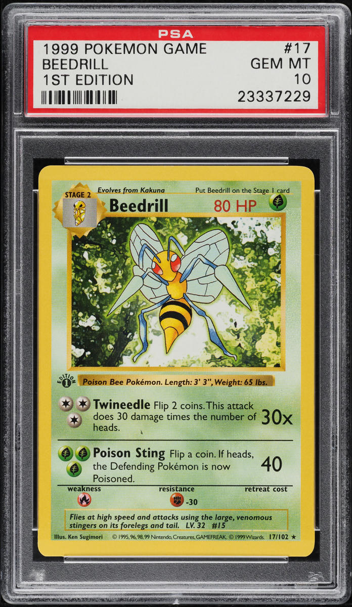 1999 Pokemon Base Set Shadowless 1st Edition Beedrill #17 PSA 10 GEM MINT