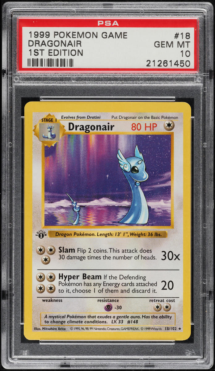1999 Pokemon Base Set Shadowless 1st Edition Dragonair #18 PSA 10 GEM MINT