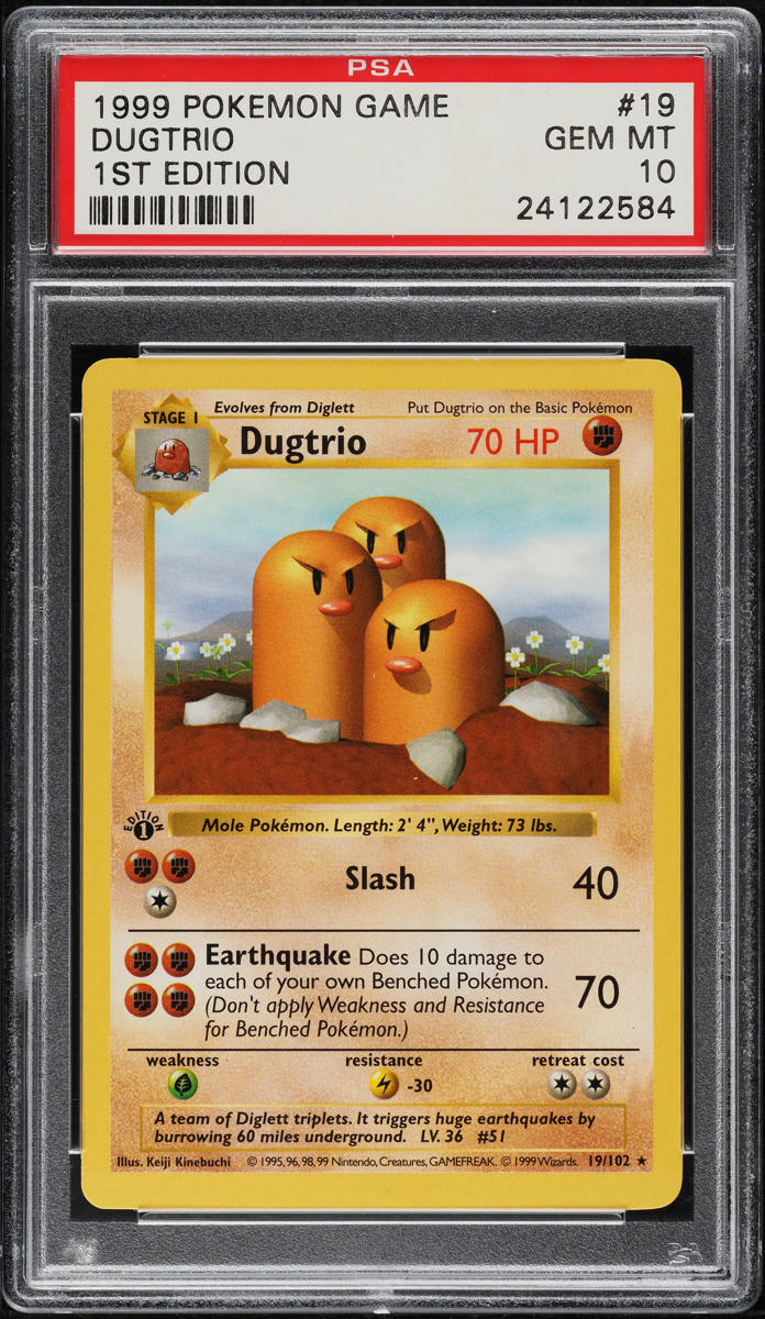 1999 Pokemon Base Set Shadowless 1st Edition Dugtrio #19 PSA 10 GEM MINT