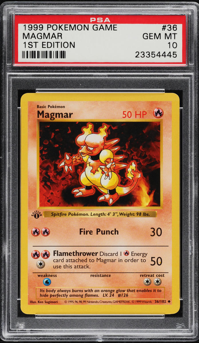 1999 Pokemon Base Set Shadowless 1st Edition Magmar #36 PSA 10 GEM MINT