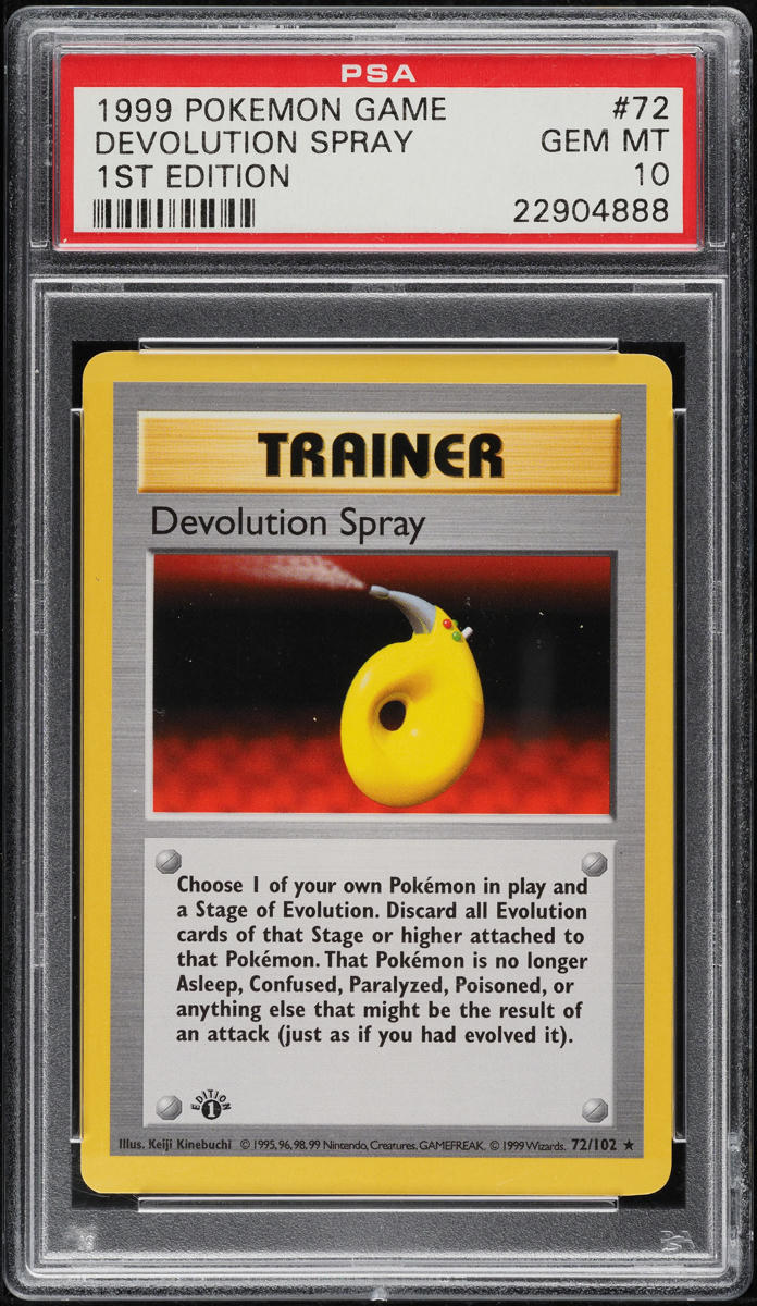 1999 Pokemon Base Set Shadowless 1st Edition Devolution Spray #72 PSA 10 GEM