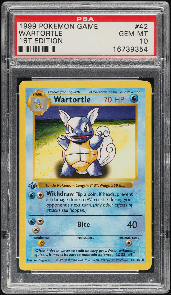 1999 Pokemon Base Set Shadowless 1st Edition Wartortle #42 PSA 10 GEM MINT