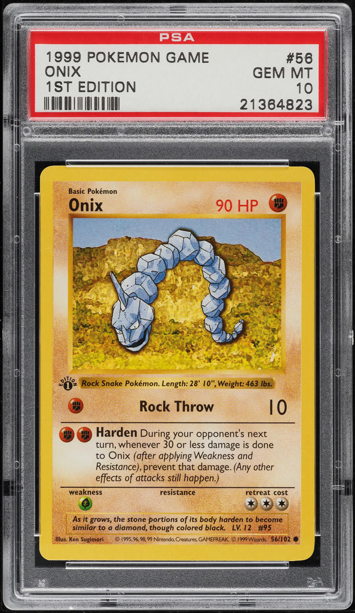 1999 Pokemon Base Set Shadowless 1st Edition Onix #56 PSA 10 GEM MINT