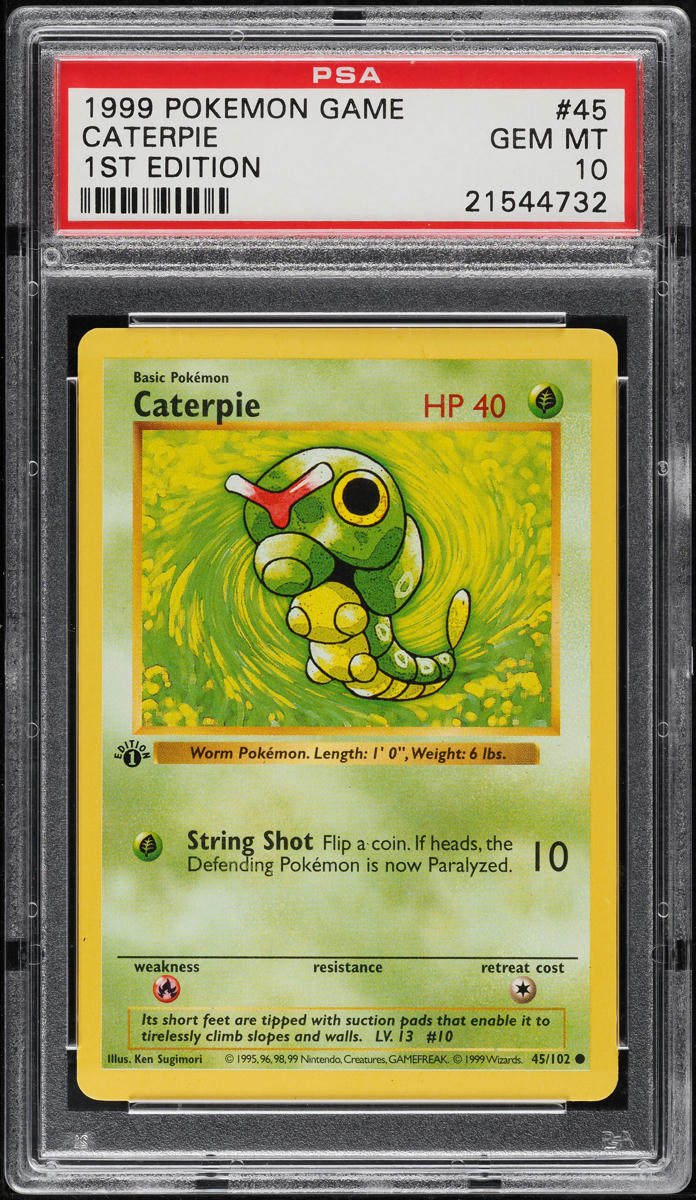 1999 Pokemon Base Set Shadowless 1st Edition Caterpie #45 PSA 10 GEM MINT