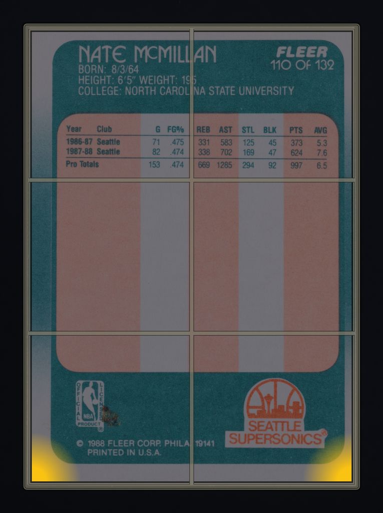 1988 Fleer Basketball Nate McMillan #110 MBA AUTH
