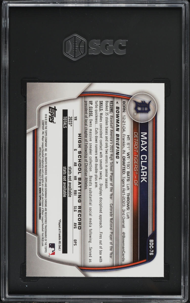 2023 Bowman Chrome Draft Green Grass Refractor Max Clark ROOKIE /99 SGC 10 GEM