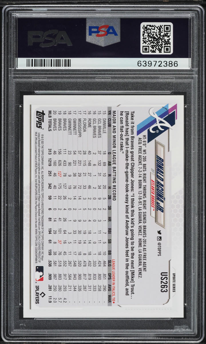 2021 Topps Update Ronald Acuna Jr. SP #US263 PSA 10 GEM MINT