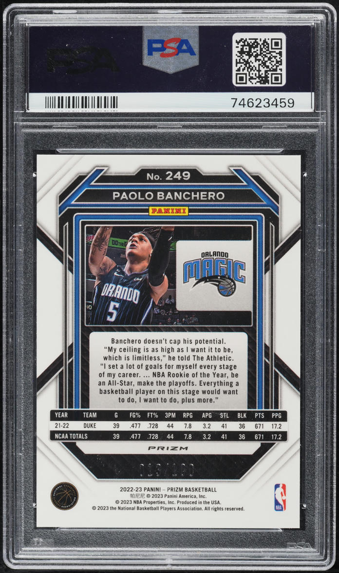 2022 Panini Prizm Red Fast Break Paolo Banchero ROOKIE /100 #249
