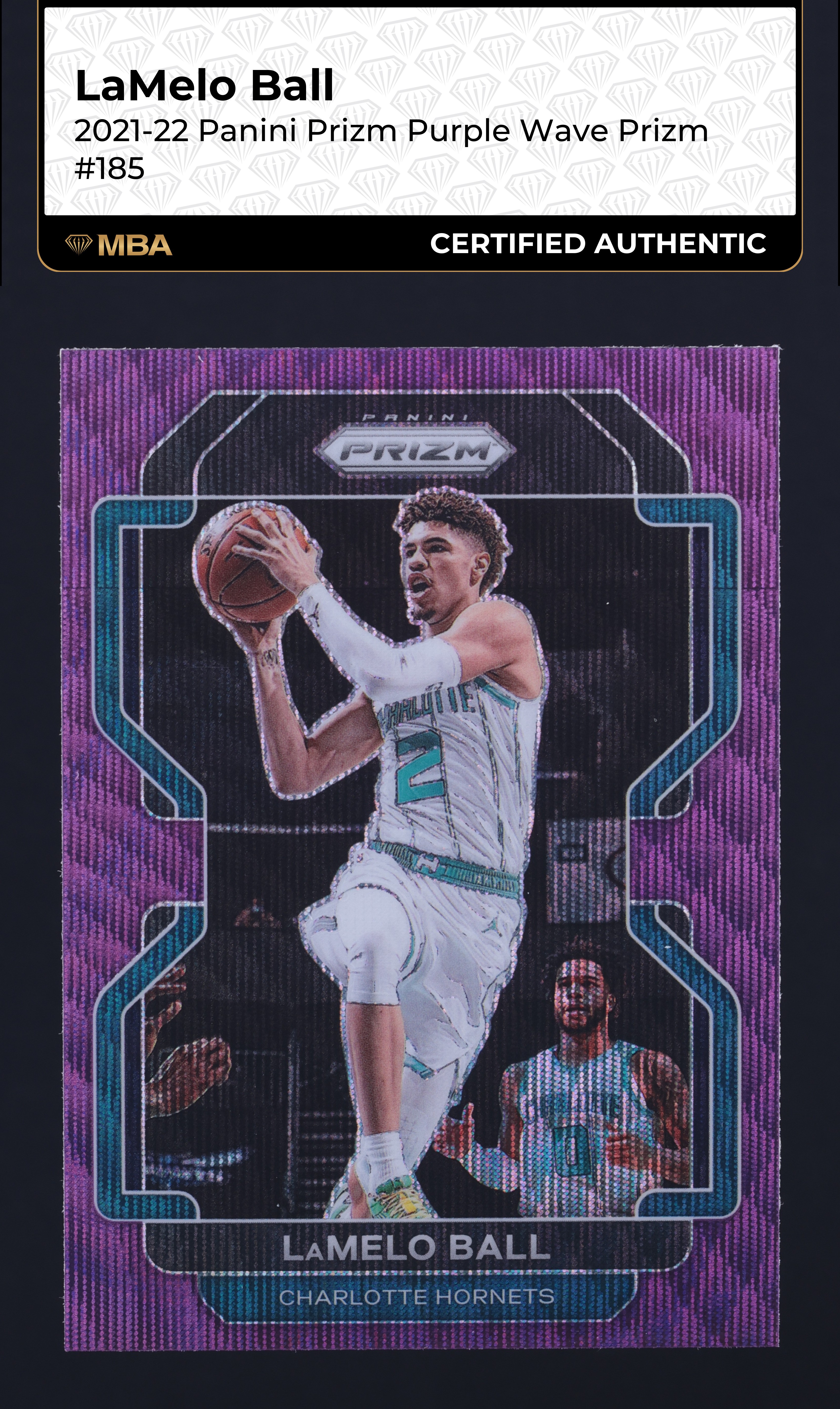 2021 Panini Prizm Purple Wave LaMelo Ball #185 MBA AUTH on 