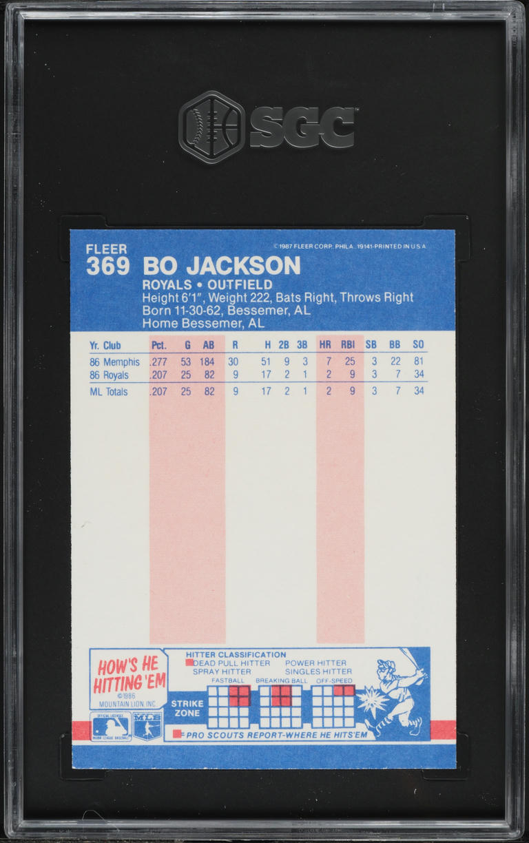 1987 Fleer Glossy Bo Jackson ROOKIE #369 SGC 9 MINT
