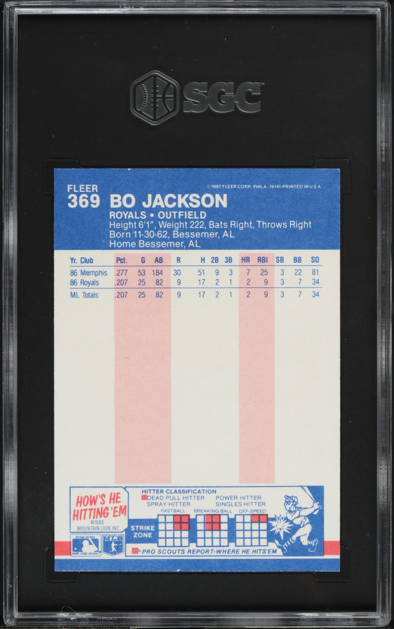 1987 Fleer Glossy Bo Jackson ROOKIE #369 SGC 8 NM-MT