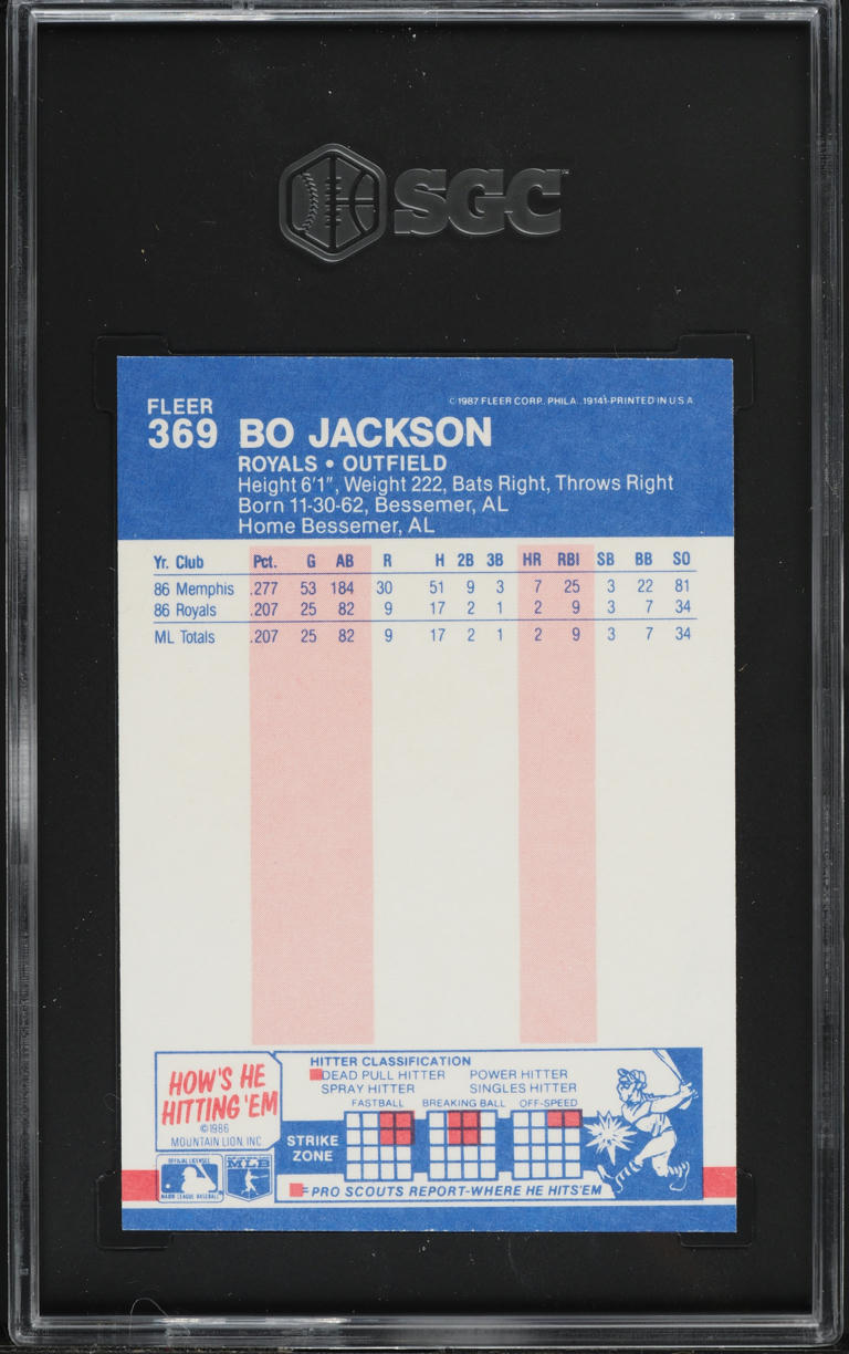 1987 Fleer Glossy Bo Jackson ROOKIE #369 SGC 8 NM-MT