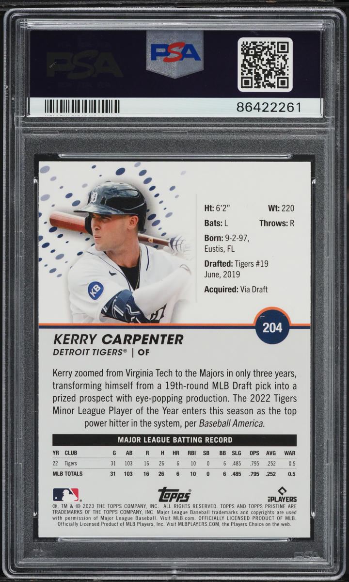 2023 Topps Pristine Kerry Carpenter ROOKIE #204 PSA 10 GEM MINT