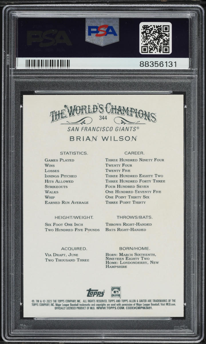 2023 Topps Allen & Ginter Foil Filigree Brian Wilson #344 PSA 10 GEM MINT