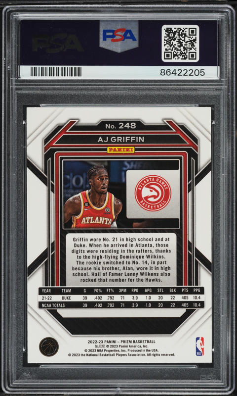 【PSA10】Panini Prizm 2022 Auto ヌートバー RC 2022 Panini Prizm AJ Griffin ROOKIE #248 PSA 10 GEM MINT on