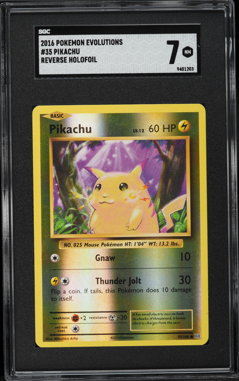 2016 Pokemon XY Evolutions Reverse Holo Pikachu #35 SGC 7 NRMT