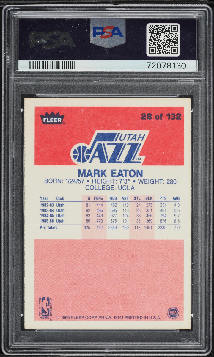 1986 Fleer Basketball Mark Eaton #28 PSA 6 EXMT