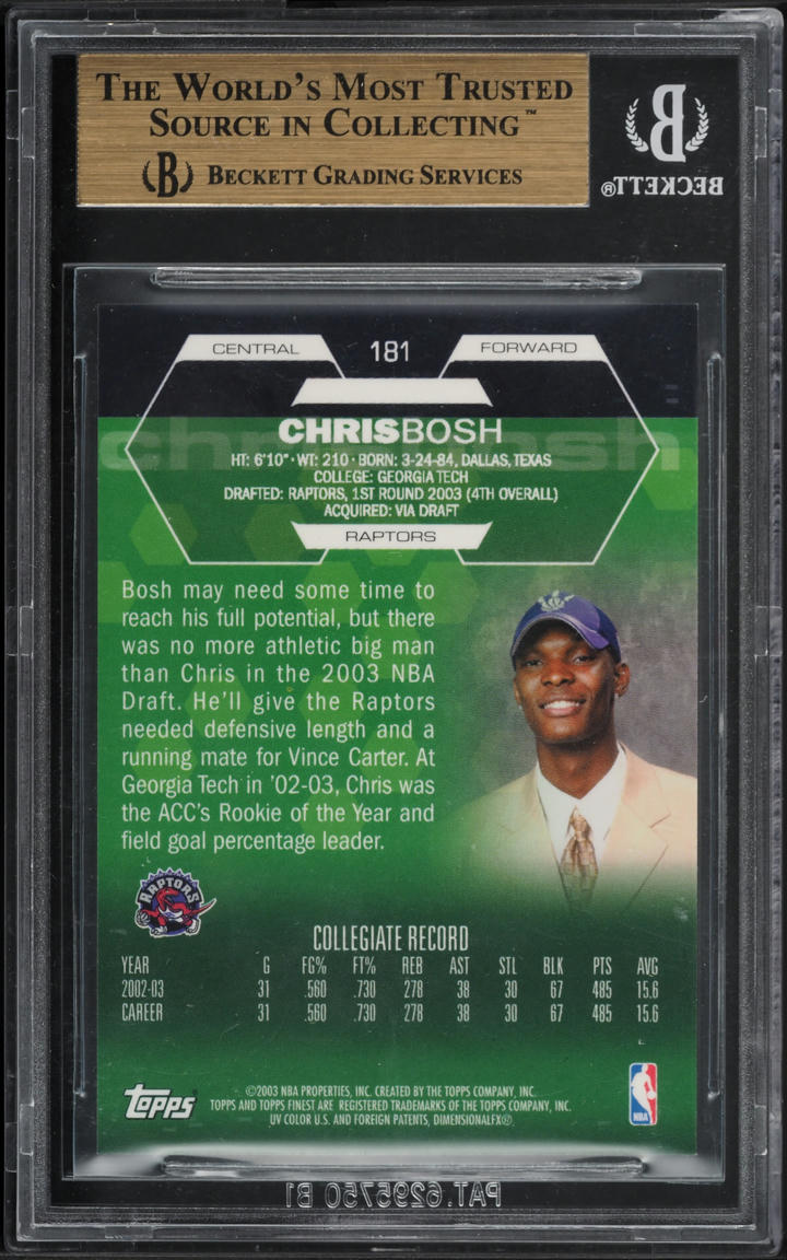 2002 Finest Basketball Chris Bosh ROOKIE #181 BGS 9.5 GEM MINT