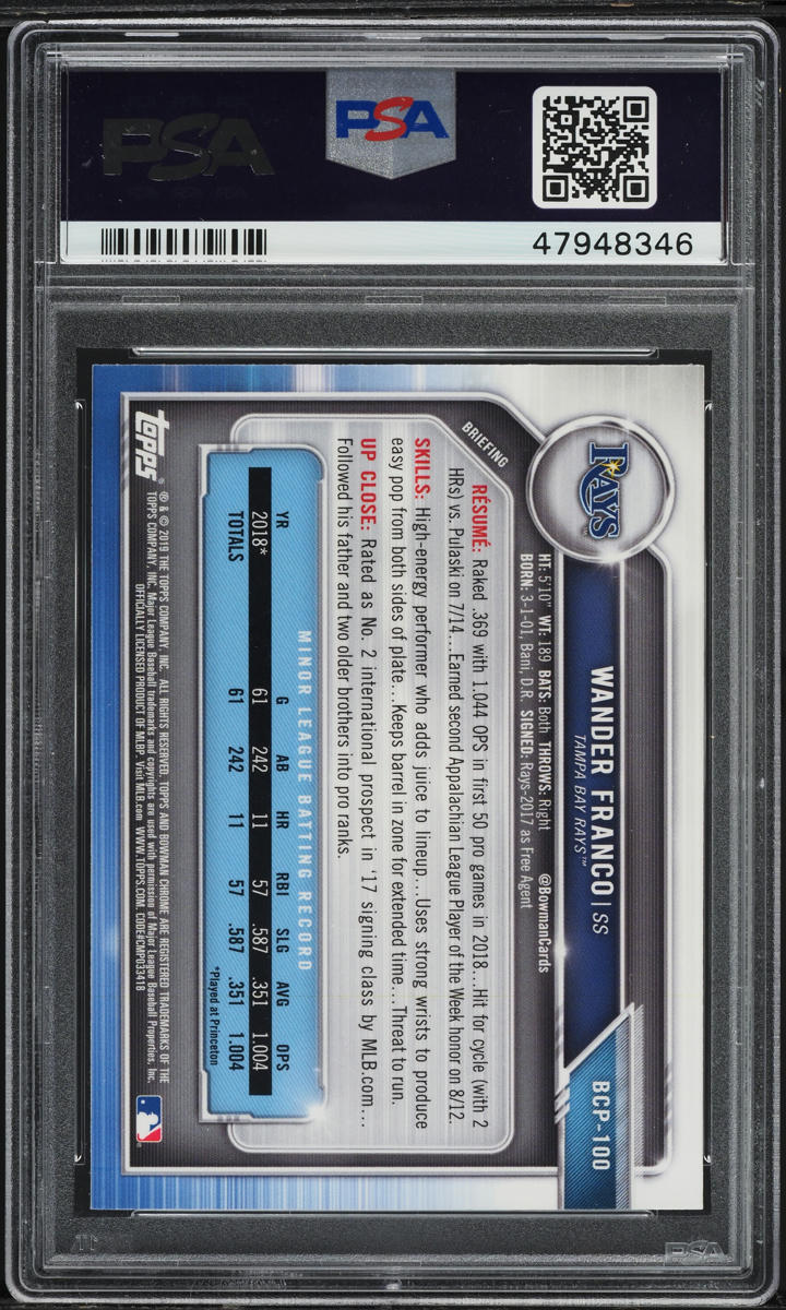 2019 Bowman Chrome Mega Box Wander Franco ROOKIE #BCP-100 PSA 10 GEM MINT