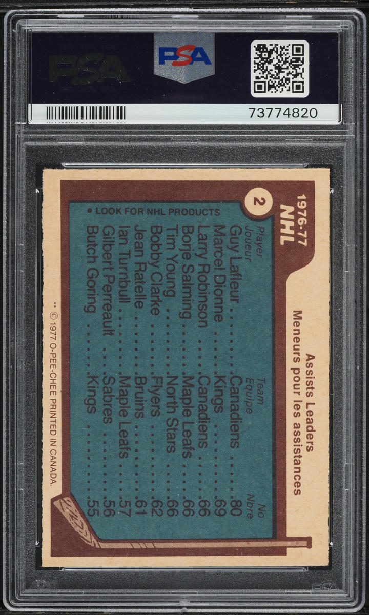 1977 O-Pee-Chee Hockey Guy Lafleur Dionne Robinson LDRS #2 PSA 9 MINT