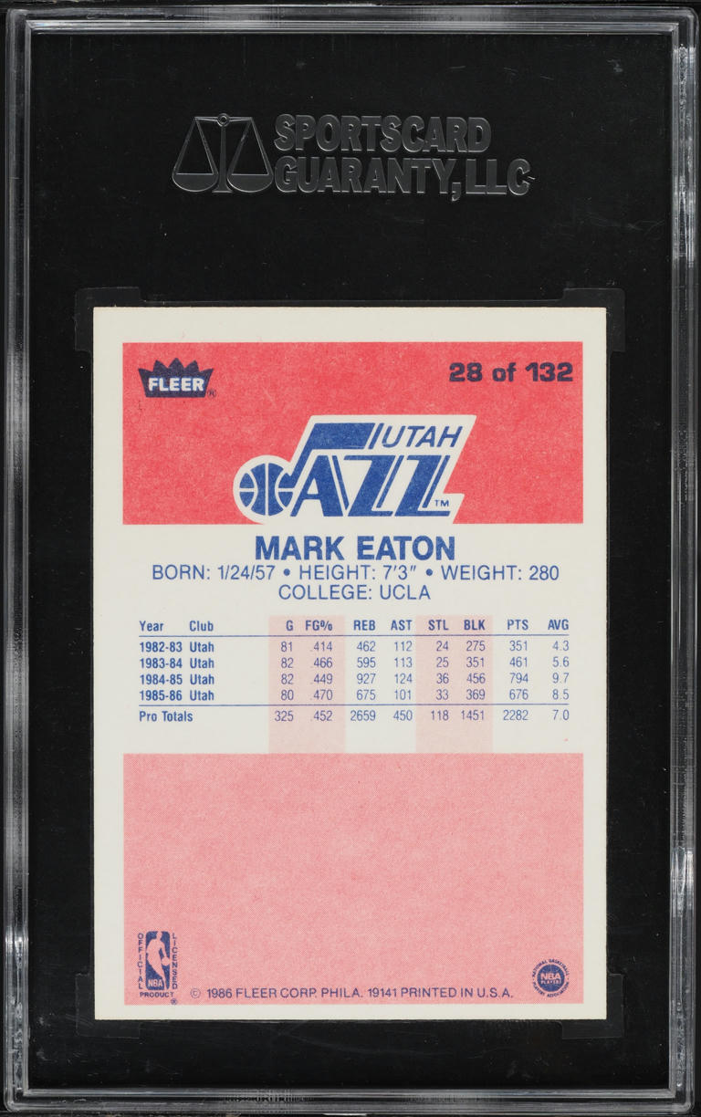 1986 Fleer Basketball Mark Eaton #28 SGC 8 NM-MT