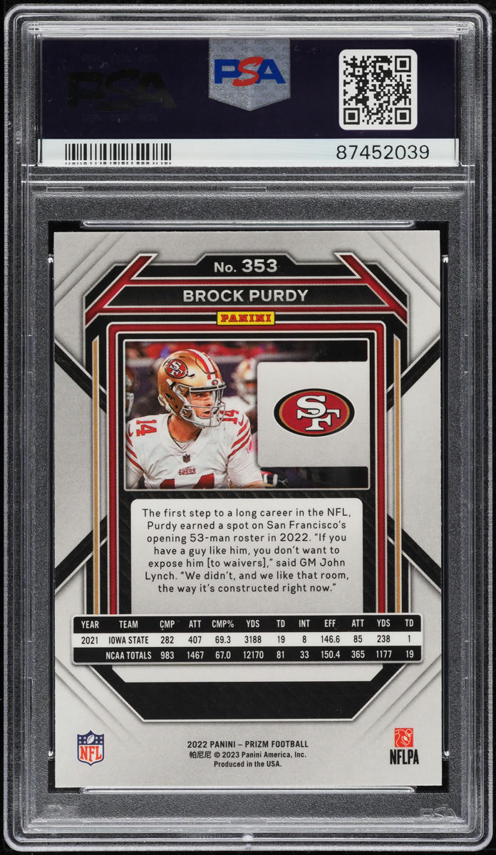 2022 Panini Prizm Brock Purdy ROOKIE #353 PSA 10 GEM MINT