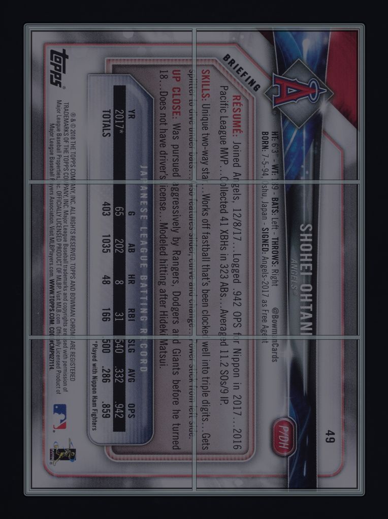 2018 Bowman Purple Shohei Ohtani ROOKIE /250 #49 MBA AUTH