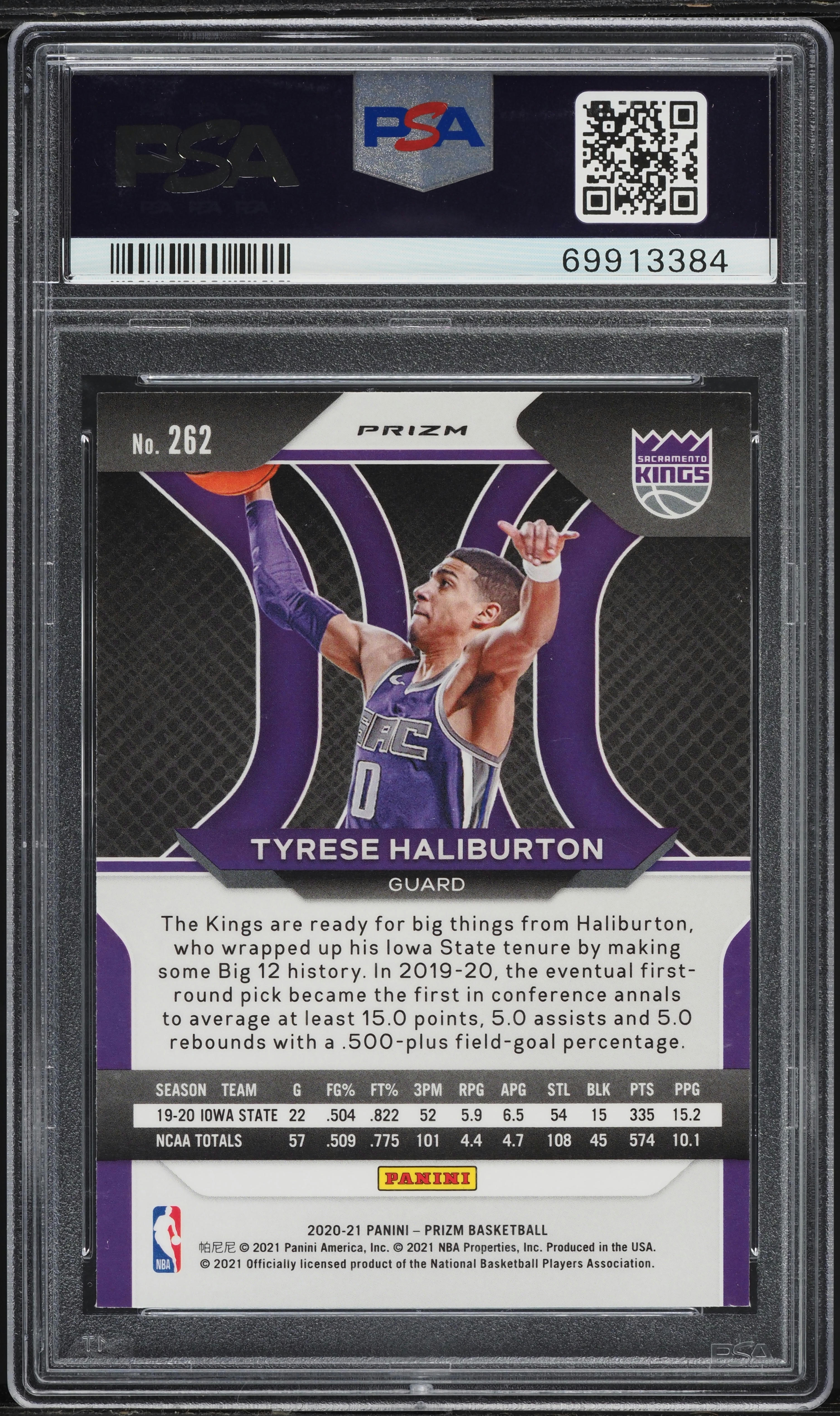 2020 Panini Prizm Blue Wave Tyrese Haliburton ROOKIE #262 PSA 10