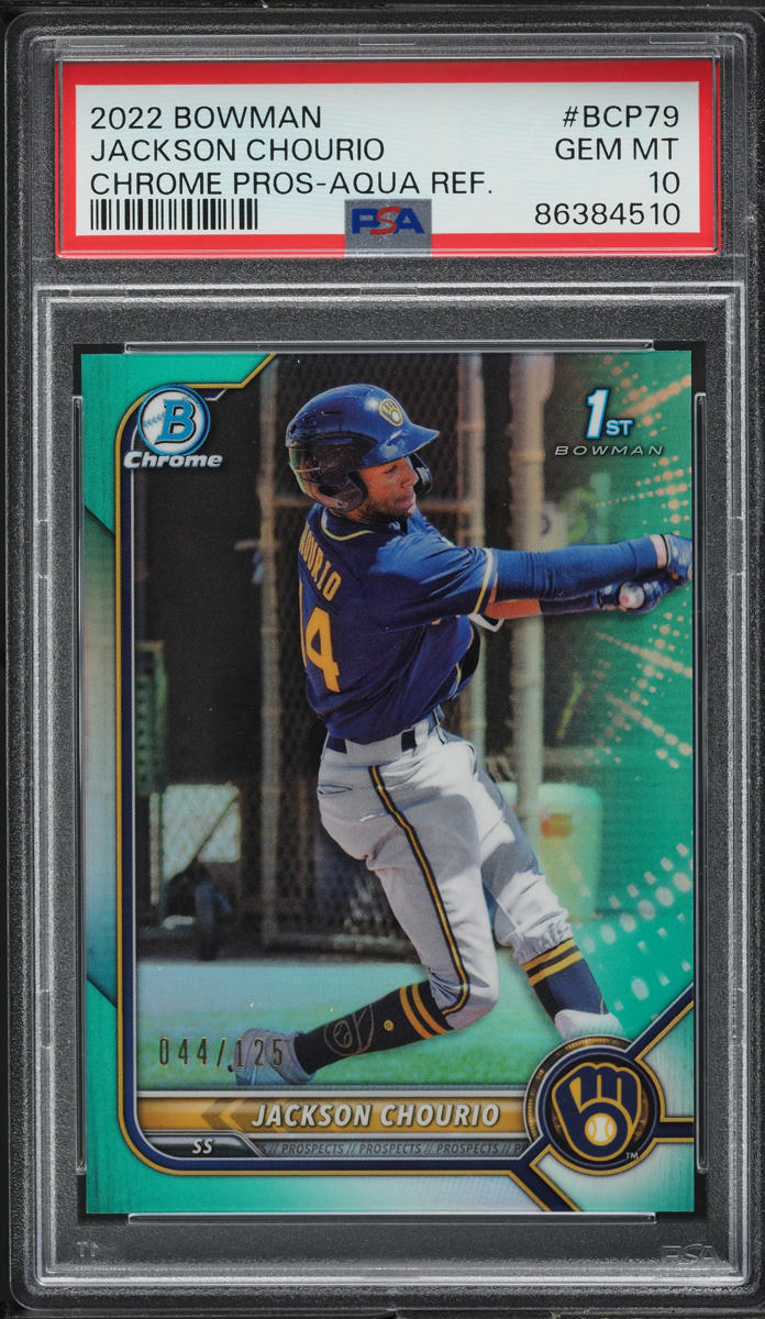 2022 Bowman Chrome Aqua Refractor Jackson Chourio ROOKIE /125 #BCP-79 PSA 10 GEM