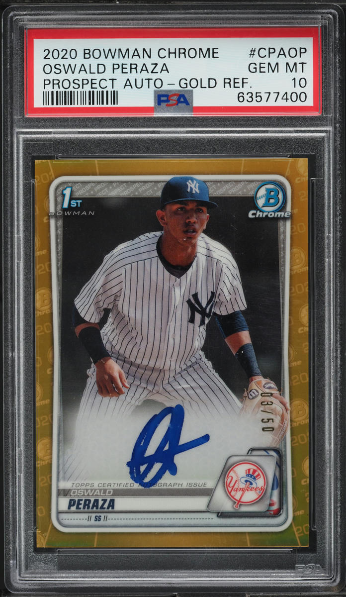 2020 Bowman Chrome Gold Refractor Oswald Peraza ROOKIE AUTO /50 #CPA-OP PSA 10